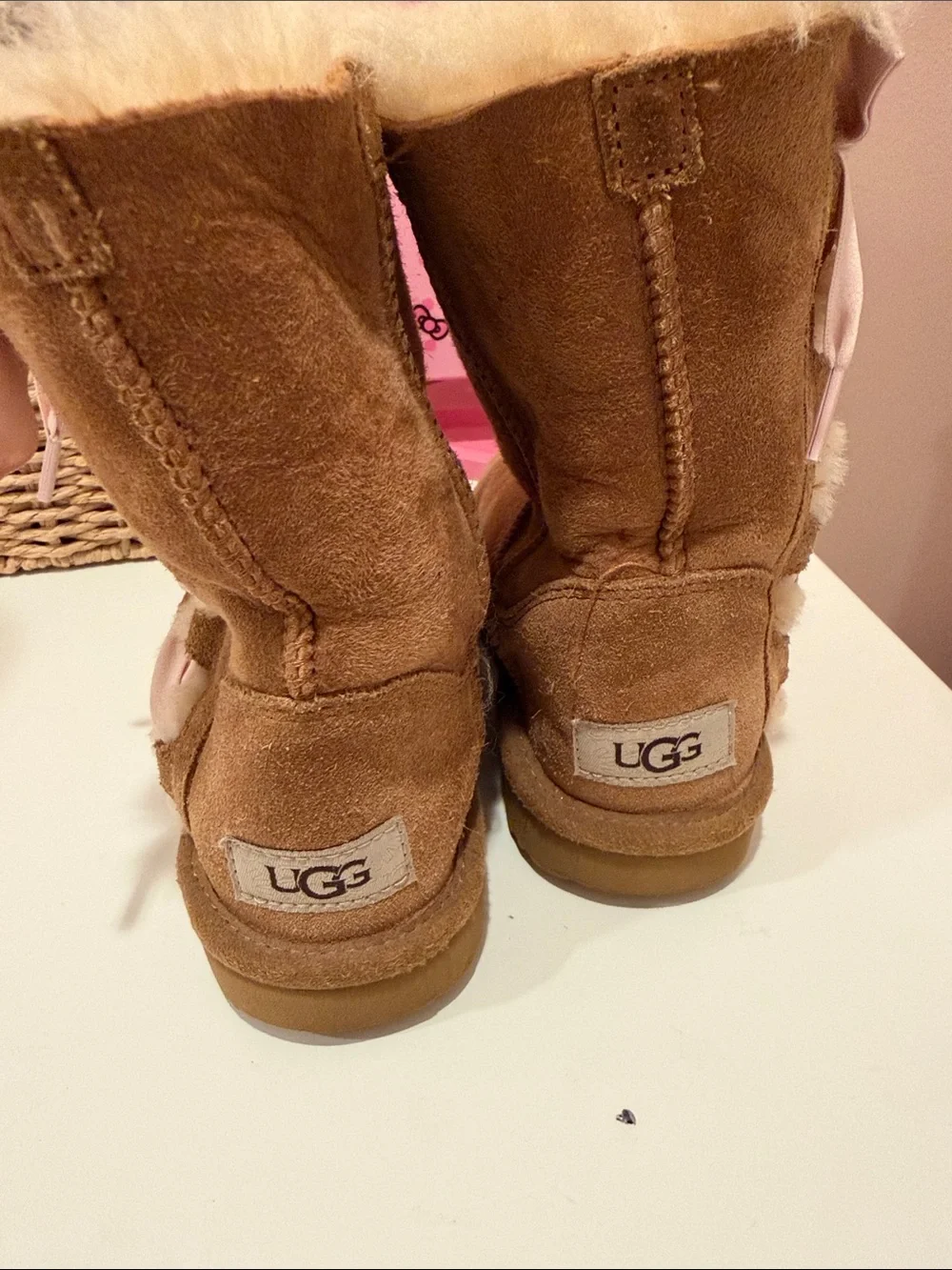 UGG Kids Bailey Bow II Chestnut Sheepskin Boots Size 13